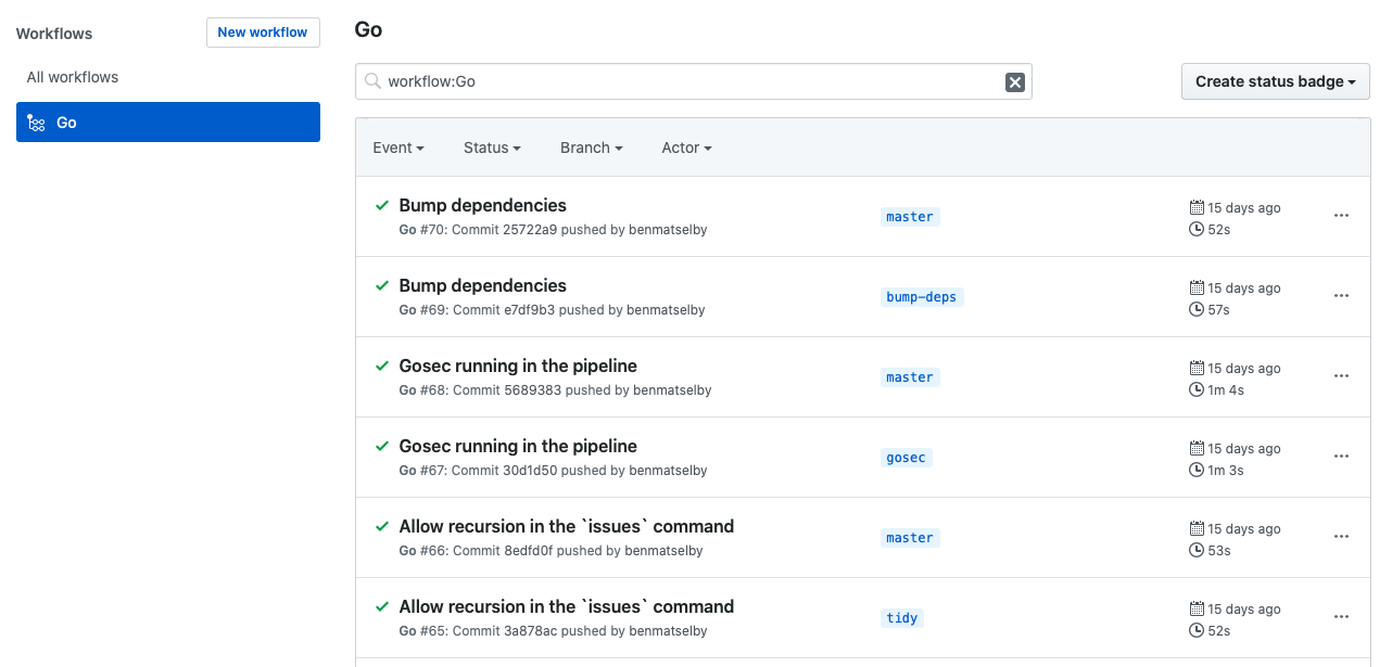 GitHub Actions overview status